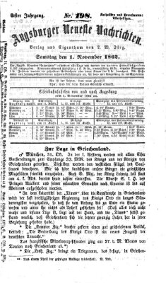 Augsburger neueste Nachrichten Samstag 1. November 1862