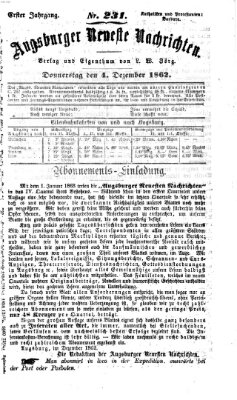 Augsburger neueste Nachrichten Donnerstag 4. Dezember 1862