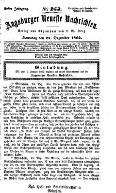 Augsburger neueste Nachrichten Samstag 27. Dezember 1862