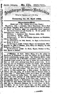 Augsburger neueste Nachrichten Donnerstag 30. April 1863