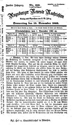 Augsburger neueste Nachrichten Donnerstag 19. November 1863