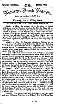 Augsburger neueste Nachrichten Sonntag 4. März 1866
