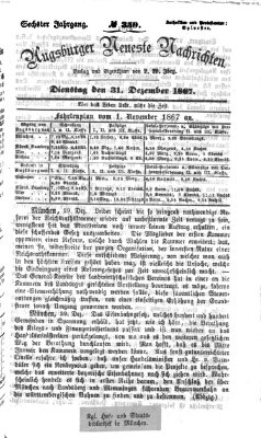 Augsburger neueste Nachrichten Dienstag 31. Dezember 1867