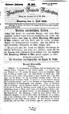 Augsburger neueste Nachrichten Samstag 4. Juli 1868