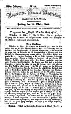 Augsburger neueste Nachrichten Freitag 12. März 1869