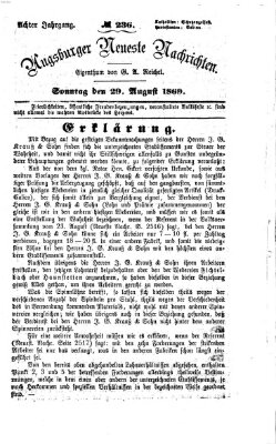 Augsburger neueste Nachrichten Sonntag 29. August 1869