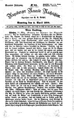 Augsburger neueste Nachrichten Samstag 2. April 1870