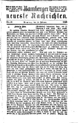 Bamberger neueste Nachrichten Montag 10. Februar 1868