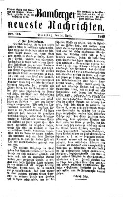 Bamberger neueste Nachrichten Dienstag 14. April 1868