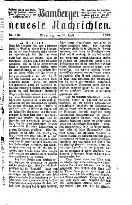 Bamberger neueste Nachrichten Montag 27. April 1868