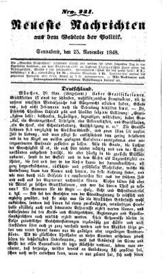 Neueste Nachrichten aus dem Gebiete der Politik (Münchner neueste Nachrichten) Samstag 25. November 1848