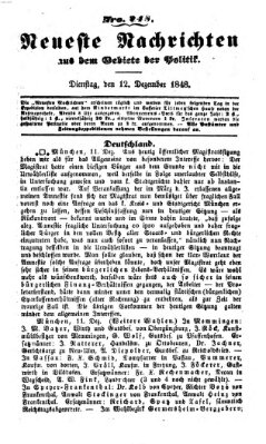 Neueste Nachrichten aus dem Gebiete der Politik (Münchner neueste Nachrichten) Dienstag 12. Dezember 1848