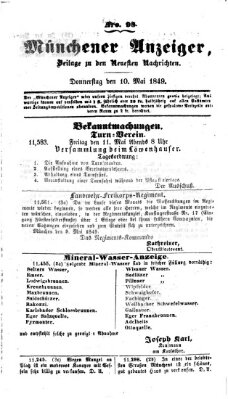 Neueste Nachrichten aus dem Gebiete der Politik (Münchner neueste Nachrichten) Donnerstag 10. Mai 1849