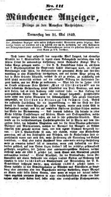 Neueste Nachrichten aus dem Gebiete der Politik (Münchner neueste Nachrichten) Donnerstag 31. Mai 1849