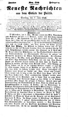 Neueste Nachrichten aus dem Gebiete der Politik (Münchner neueste Nachrichten) Samstag 7. Juli 1849