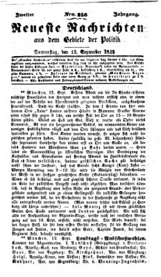 Neueste Nachrichten aus dem Gebiete der Politik (Münchner neueste Nachrichten) Donnerstag 13. September 1849