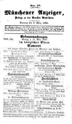 Neueste Nachrichten aus dem Gebiete der Politik (Münchner neueste Nachrichten) Sonntag 3. März 1850