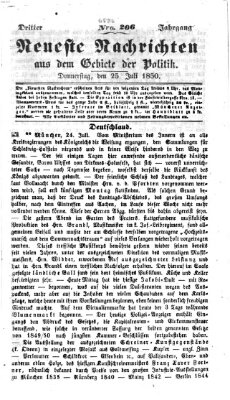 Neueste Nachrichten aus dem Gebiete der Politik (Münchner neueste Nachrichten) Donnerstag 25. Juli 1850