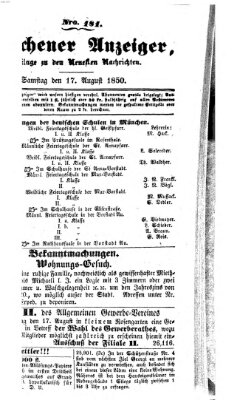 Neueste Nachrichten aus dem Gebiete der Politik (Münchner neueste Nachrichten) Samstag 17. August 1850