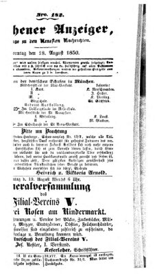 Neueste Nachrichten aus dem Gebiete der Politik (Münchner neueste Nachrichten) Sonntag 18. August 1850