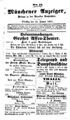 Neueste Nachrichten aus dem Gebiete der Politik (Münchner neueste Nachrichten) Dienstag 14. Januar 1851