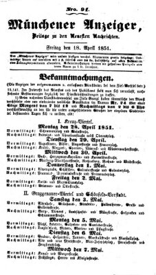 Neueste Nachrichten aus dem Gebiete der Politik (Münchner neueste Nachrichten) Freitag 18. April 1851