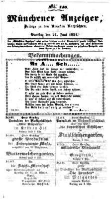 Neueste Nachrichten aus dem Gebiete der Politik (Münchner neueste Nachrichten) Samstag 21. Juni 1851