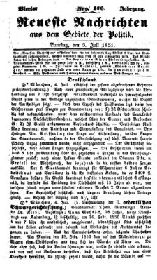 Neueste Nachrichten aus dem Gebiete der Politik (Münchner neueste Nachrichten) Samstag 5. Juli 1851