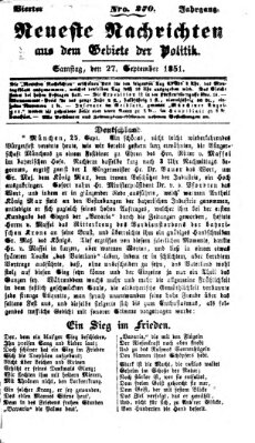 Neueste Nachrichten aus dem Gebiete der Politik (Münchner neueste Nachrichten) Samstag 27. September 1851