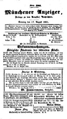 Neueste Nachrichten aus dem Gebiete der Politik (Münchner neueste Nachrichten) Sonntag 17. August 1851