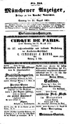 Neueste Nachrichten aus dem Gebiete der Politik (Münchner neueste Nachrichten) Sonntag 31. August 1851