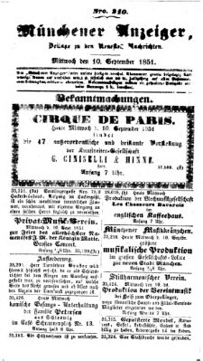 Neueste Nachrichten aus dem Gebiete der Politik (Münchner neueste Nachrichten) Mittwoch 10. September 1851