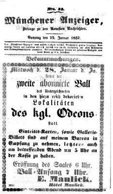 Neueste Nachrichten aus dem Gebiete der Politik (Münchner neueste Nachrichten) Sonntag 25. Januar 1852