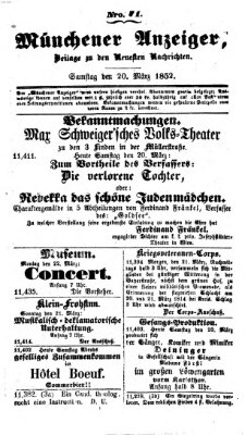 Neueste Nachrichten aus dem Gebiete der Politik (Münchner neueste Nachrichten) Samstag 20. März 1852