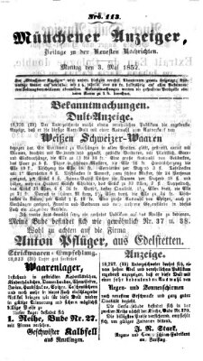 Neueste Nachrichten aus dem Gebiete der Politik (Münchner neueste Nachrichten) Montag 3. Mai 1852