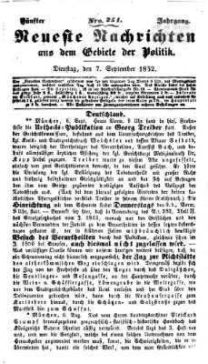 Neueste Nachrichten aus dem Gebiete der Politik (Münchner neueste Nachrichten) Dienstag 7. September 1852