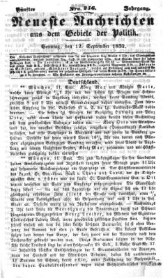 Neueste Nachrichten aus dem Gebiete der Politik (Münchner neueste Nachrichten) Sonntag 12. September 1852
