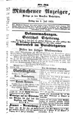 Neueste Nachrichten aus dem Gebiete der Politik (Münchner neueste Nachrichten) Freitag 2. Juli 1852