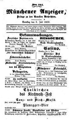 Neueste Nachrichten aus dem Gebiete der Politik (Münchner neueste Nachrichten) Samstag 3. Juli 1852