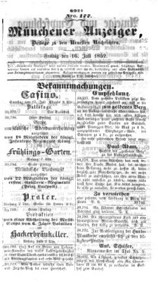 Neueste Nachrichten aus dem Gebiete der Politik Freitag 16. Juli 1852