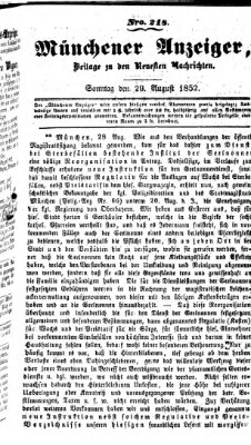 Neueste Nachrichten aus dem Gebiete der Politik Sonntag 29. August 1852