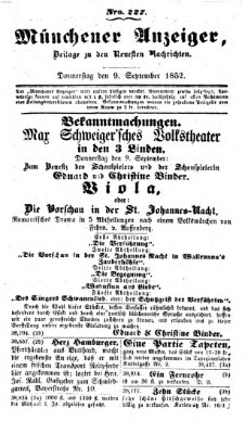 Neueste Nachrichten aus dem Gebiete der Politik (Münchner neueste Nachrichten) Donnerstag 9. September 1852