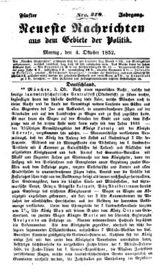 Neueste Nachrichten aus dem Gebiete der Politik (Münchner neueste Nachrichten) Montag 4. Oktober 1852