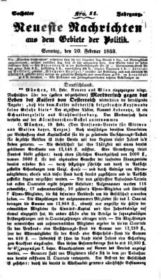 Neueste Nachrichten aus dem Gebiete der Politik (Münchner neueste Nachrichten) Sonntag 20. Februar 1853