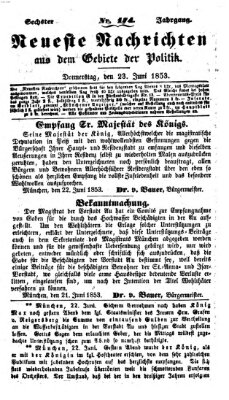 Neueste Nachrichten aus dem Gebiete der Politik (Münchner neueste Nachrichten) Donnerstag 23. Juni 1853