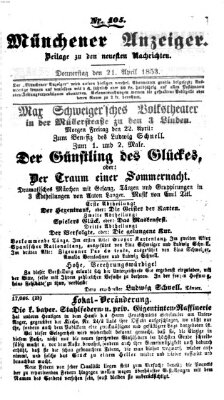 Neueste Nachrichten aus dem Gebiete der Politik Donnerstag 21. April 1853