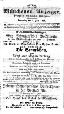 Neueste Nachrichten aus dem Gebiete der Politik (Münchner neueste Nachrichten) Donnerstag 2. Juni 1853