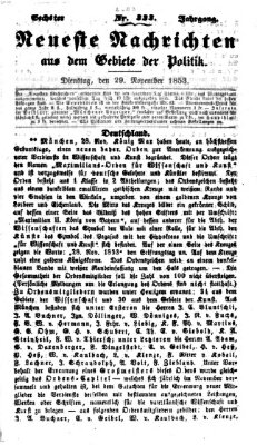 Neueste Nachrichten aus dem Gebiete der Politik Dienstag 29. November 1853