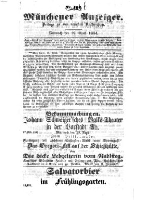 Neueste Nachrichten aus dem Gebiete der Politik Mittwoch 19. April 1854