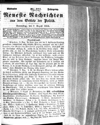 Neueste Nachrichten aus dem Gebiete der Politik (Münchner neueste Nachrichten) Donnerstag 3. August 1854